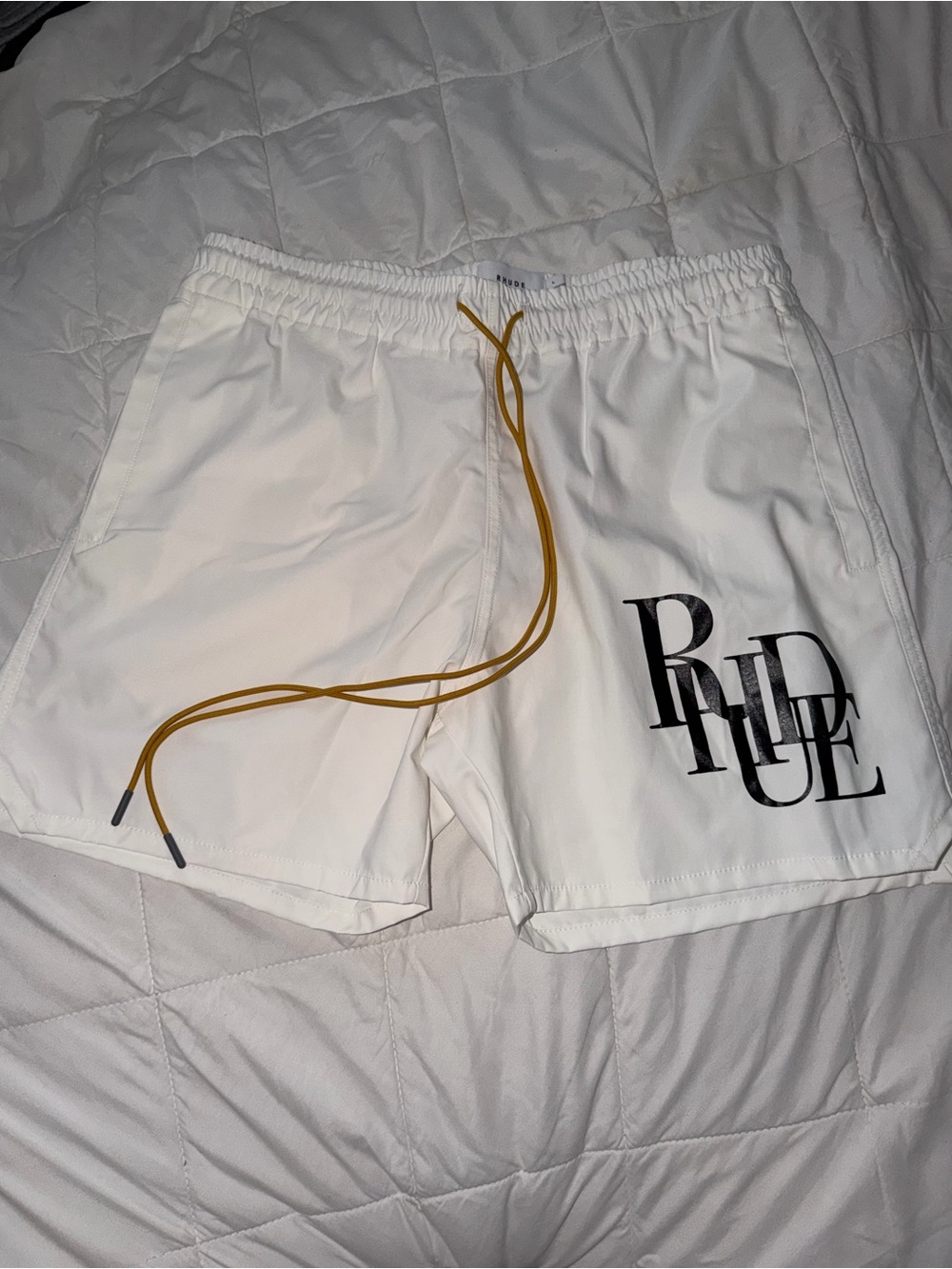 Rhude White Shorts with Black Drawstring
